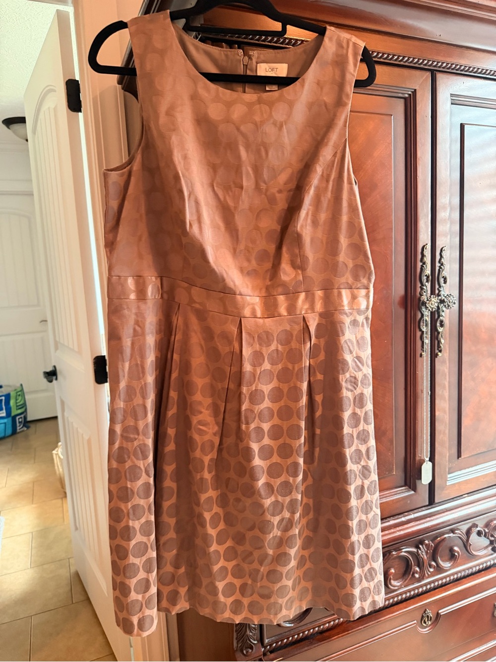 LOFT Rose Gold Polka Dot Sleeveless Midi Dress